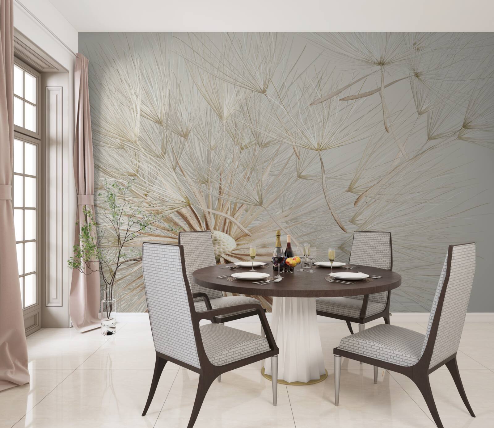 Papier peint les pissenlits fleurissent sous l'influence du vent