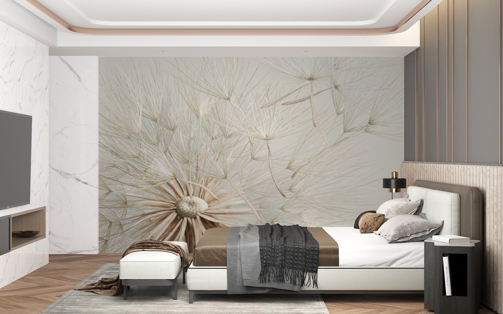 Papier peint les pissenlits fleurissent sous l'influence du vent