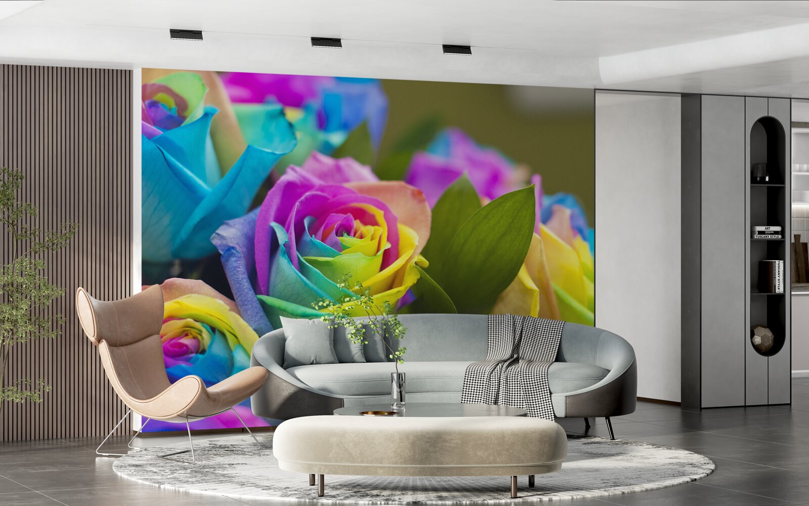 Papier peint Le bouquet comprend une magnifique rose arc-en-ciel