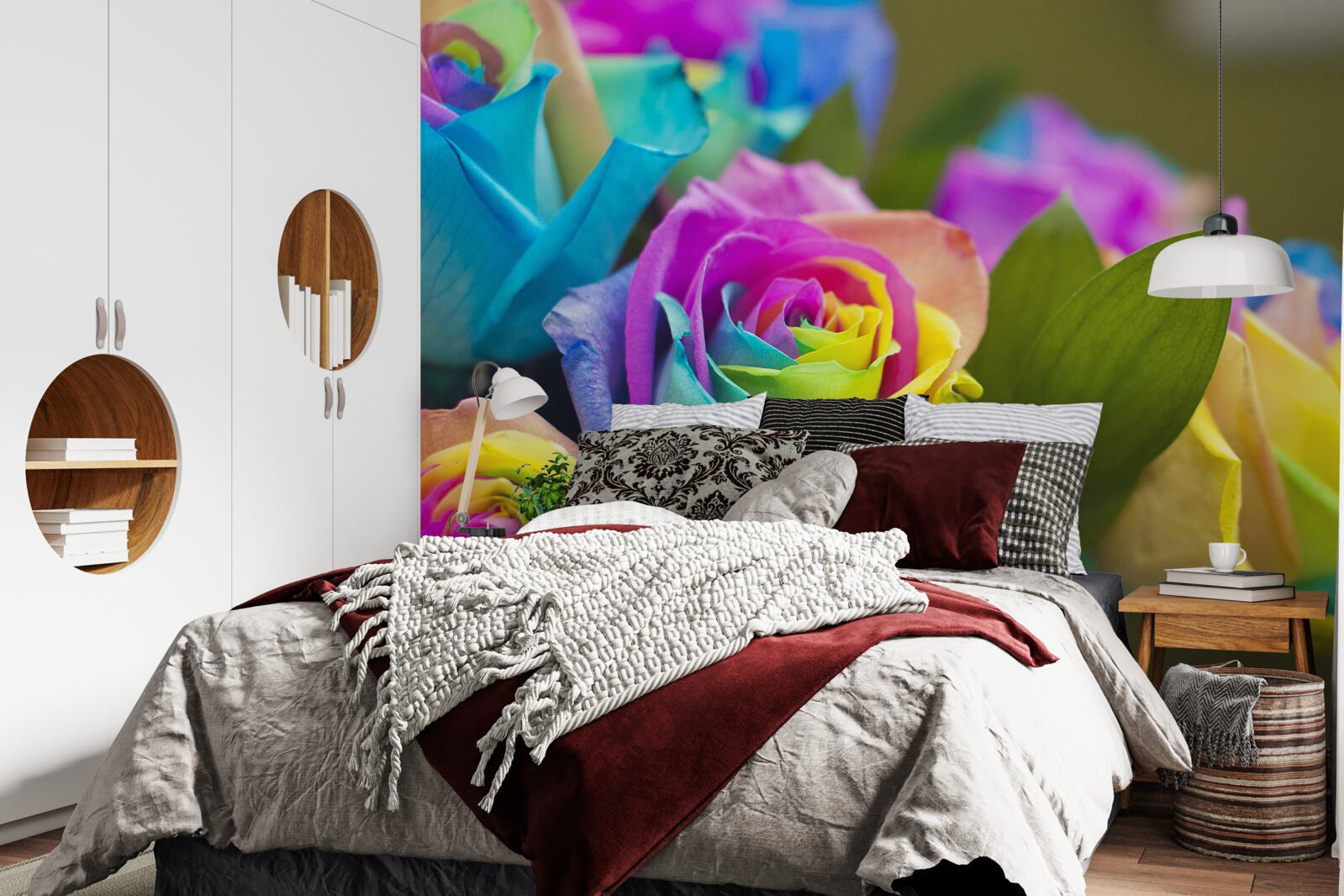 Papier peint Le bouquet comprend une magnifique rose arc-en-ciel