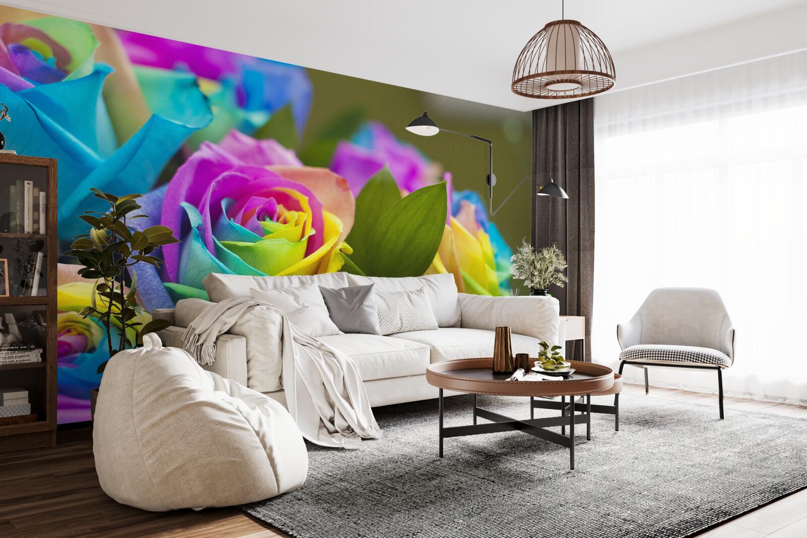 Papier peint Le bouquet comprend une magnifique rose arc-en-ciel