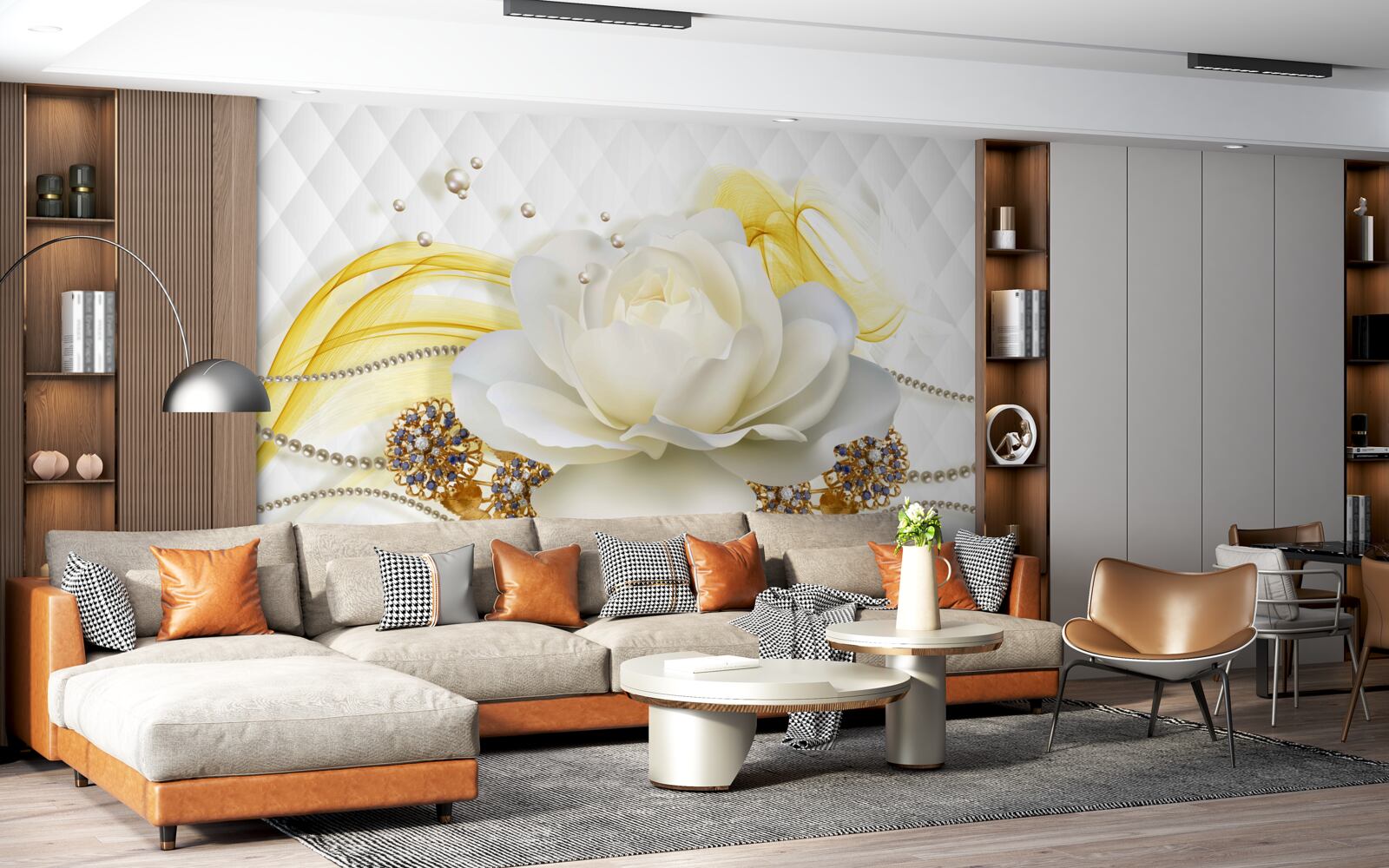 Papier peint broches en rose d'albâtre et incrustées de pierres