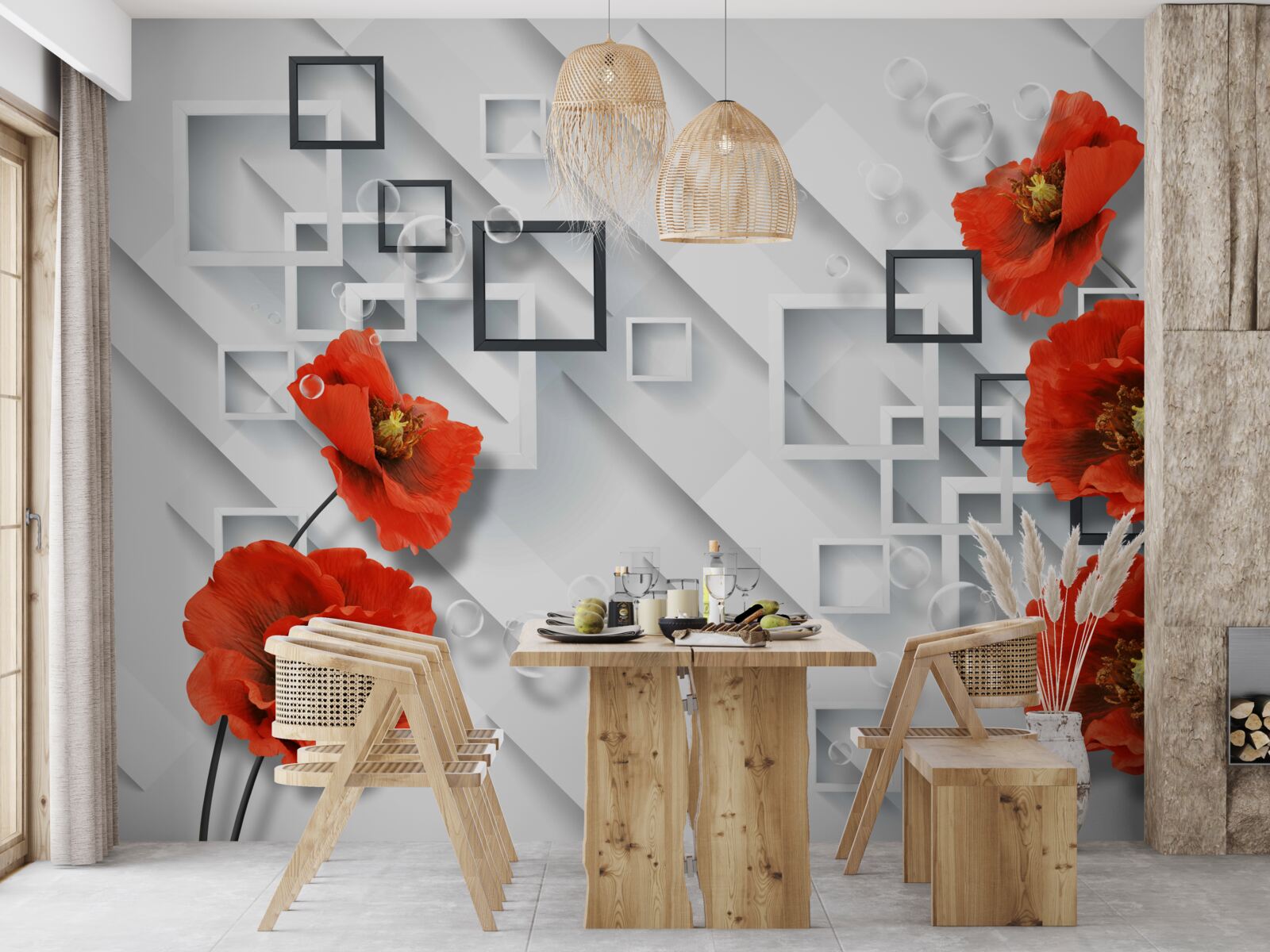 Papier peint magnifiques coquelicots rouges sur un fond inhabituel