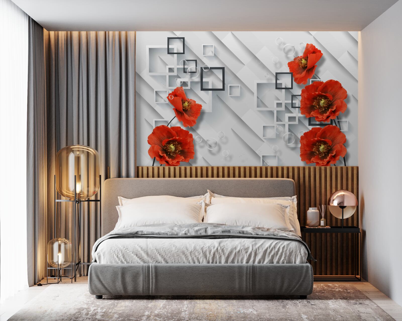 Papier peint magnifiques coquelicots rouges sur un fond inhabituel