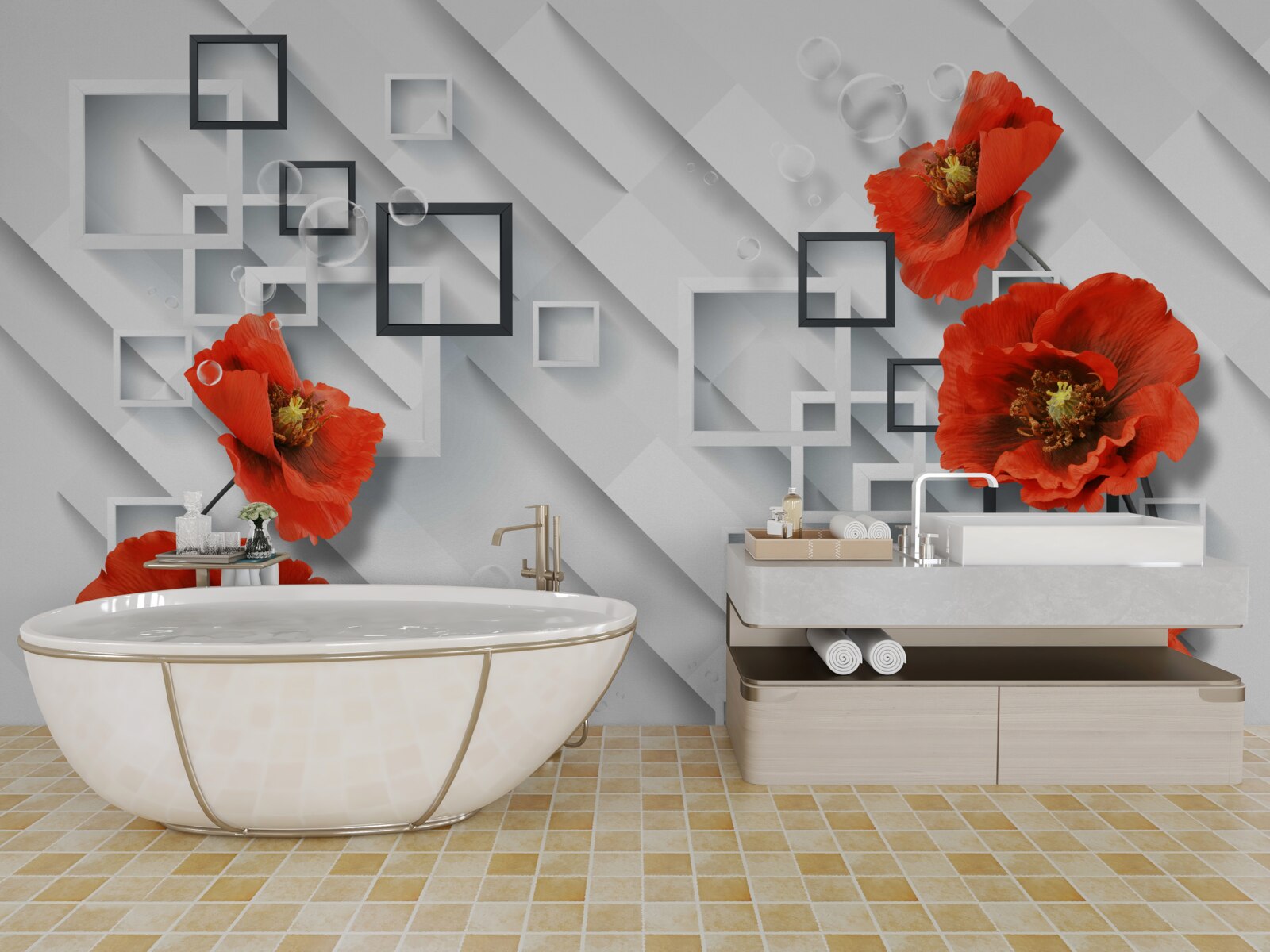 Papier peint magnifiques coquelicots rouges sur un fond inhabituel