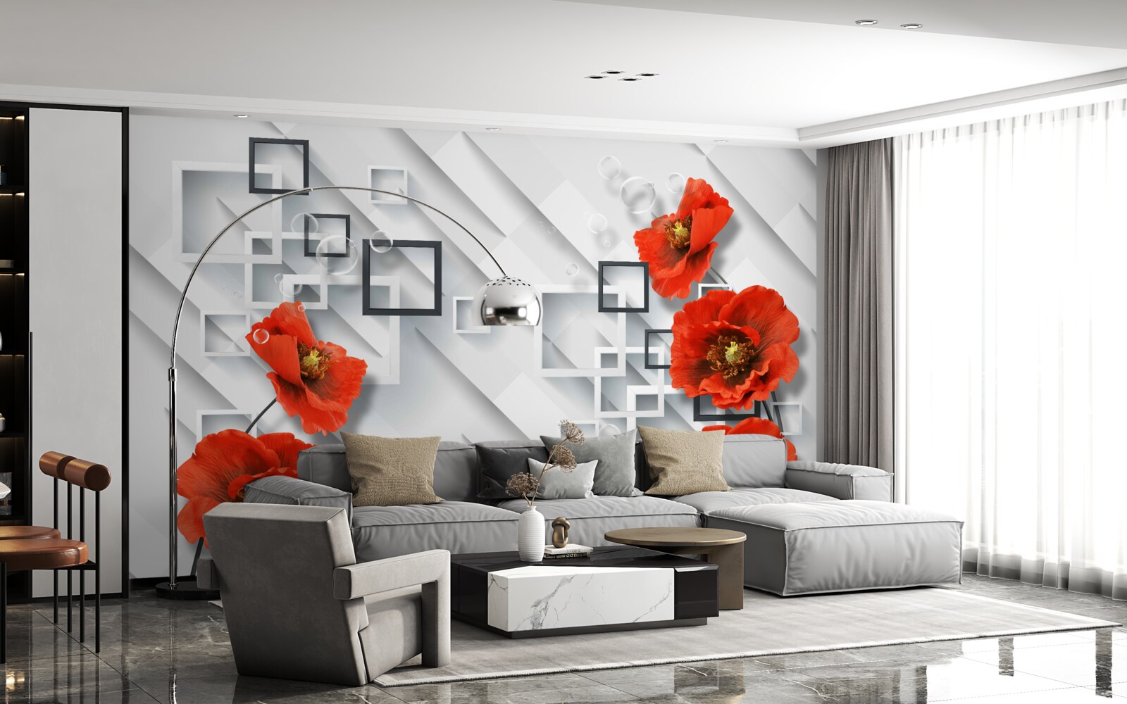 Papier peint magnifiques coquelicots rouges sur un fond inhabituel