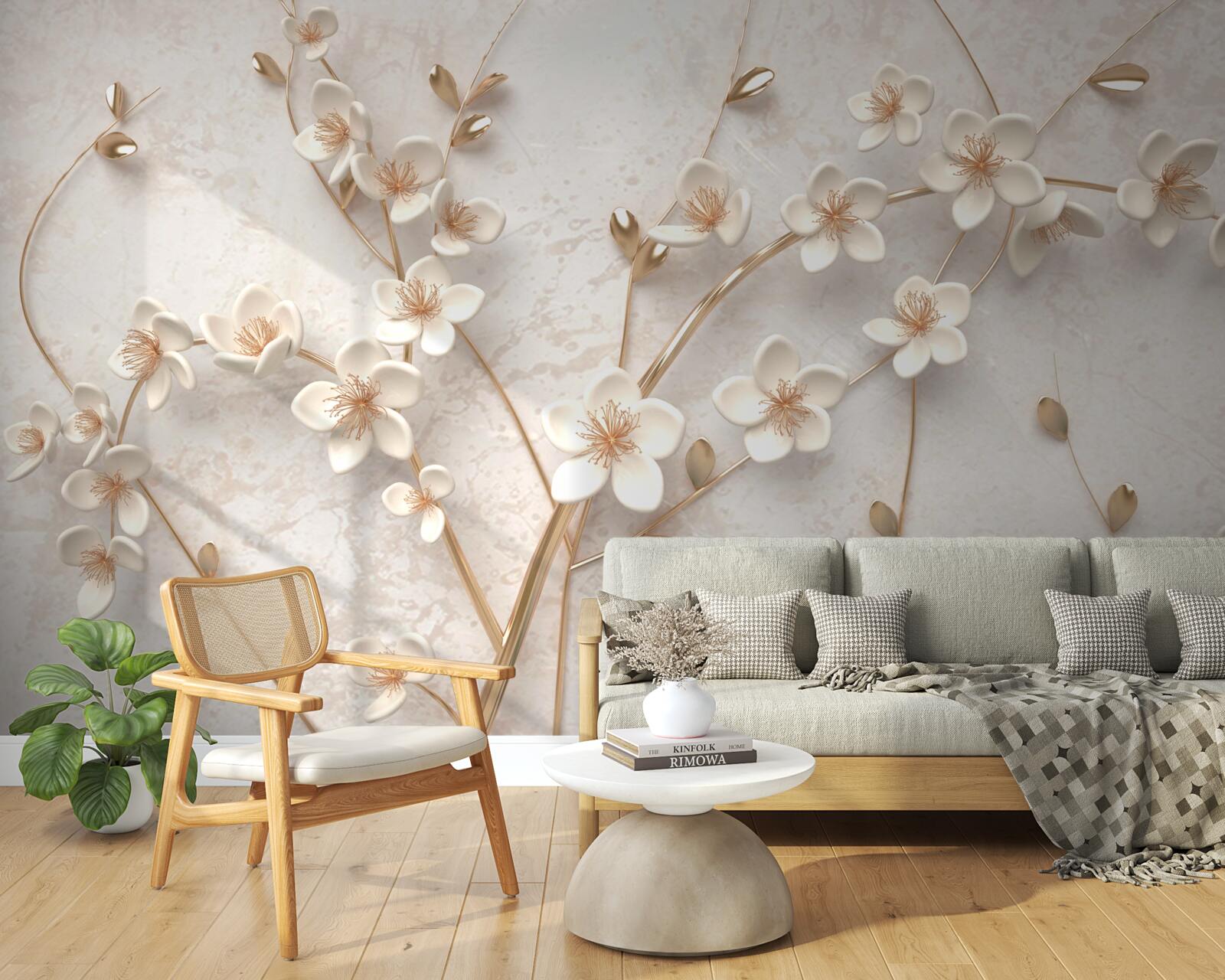 Papier peint plusieurs branches avec des fleurs de magnolia blanches