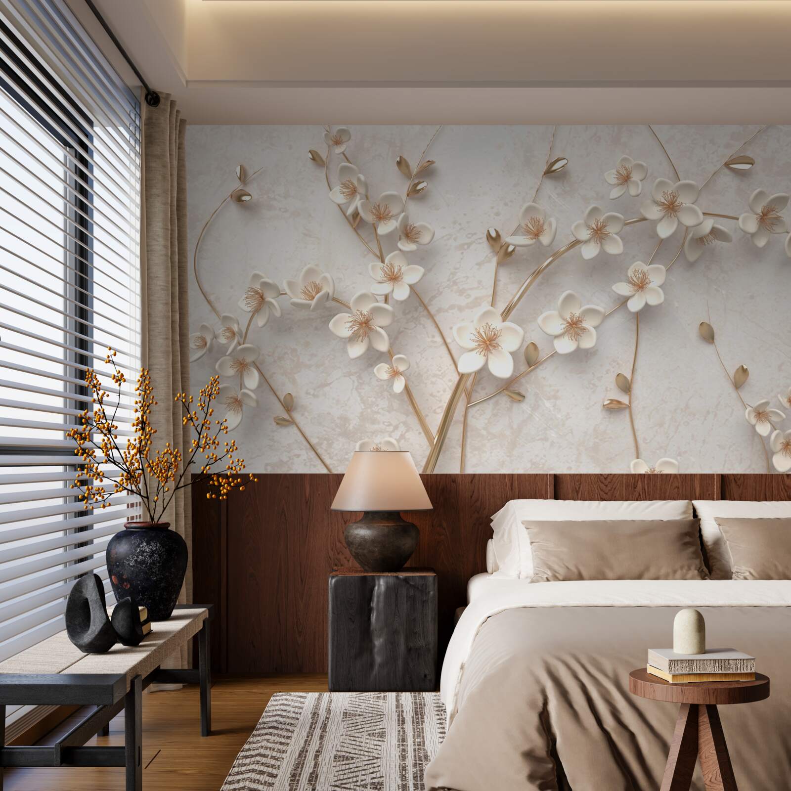 Papier peint plusieurs branches avec des fleurs de magnolia blanches