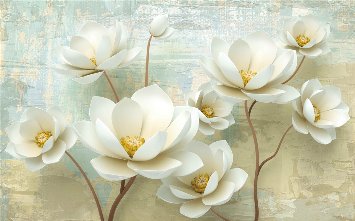 Papier peint les branches de magnolia fleurissent en blanc
