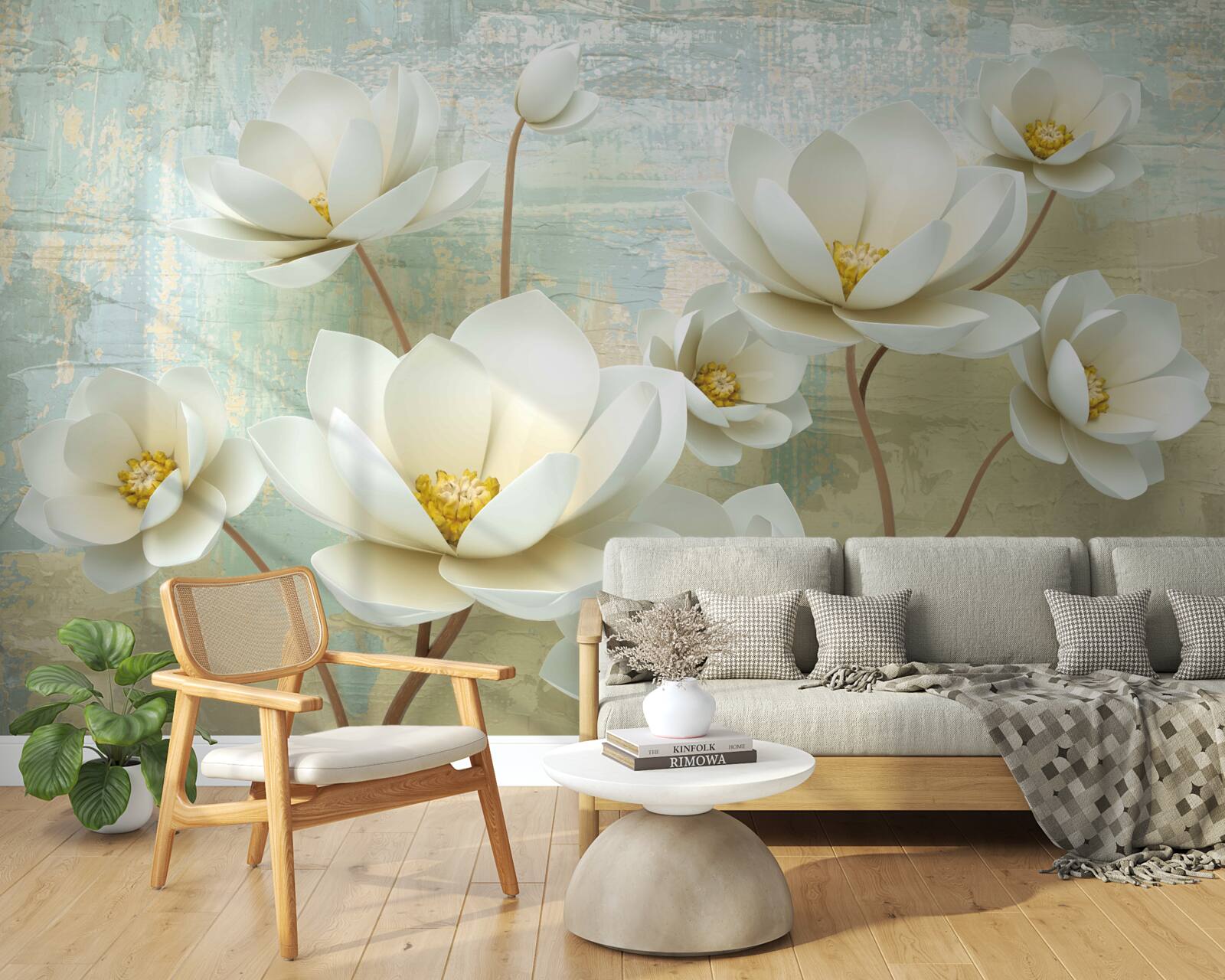 Papier peint les branches de magnolia fleurissent en blanc