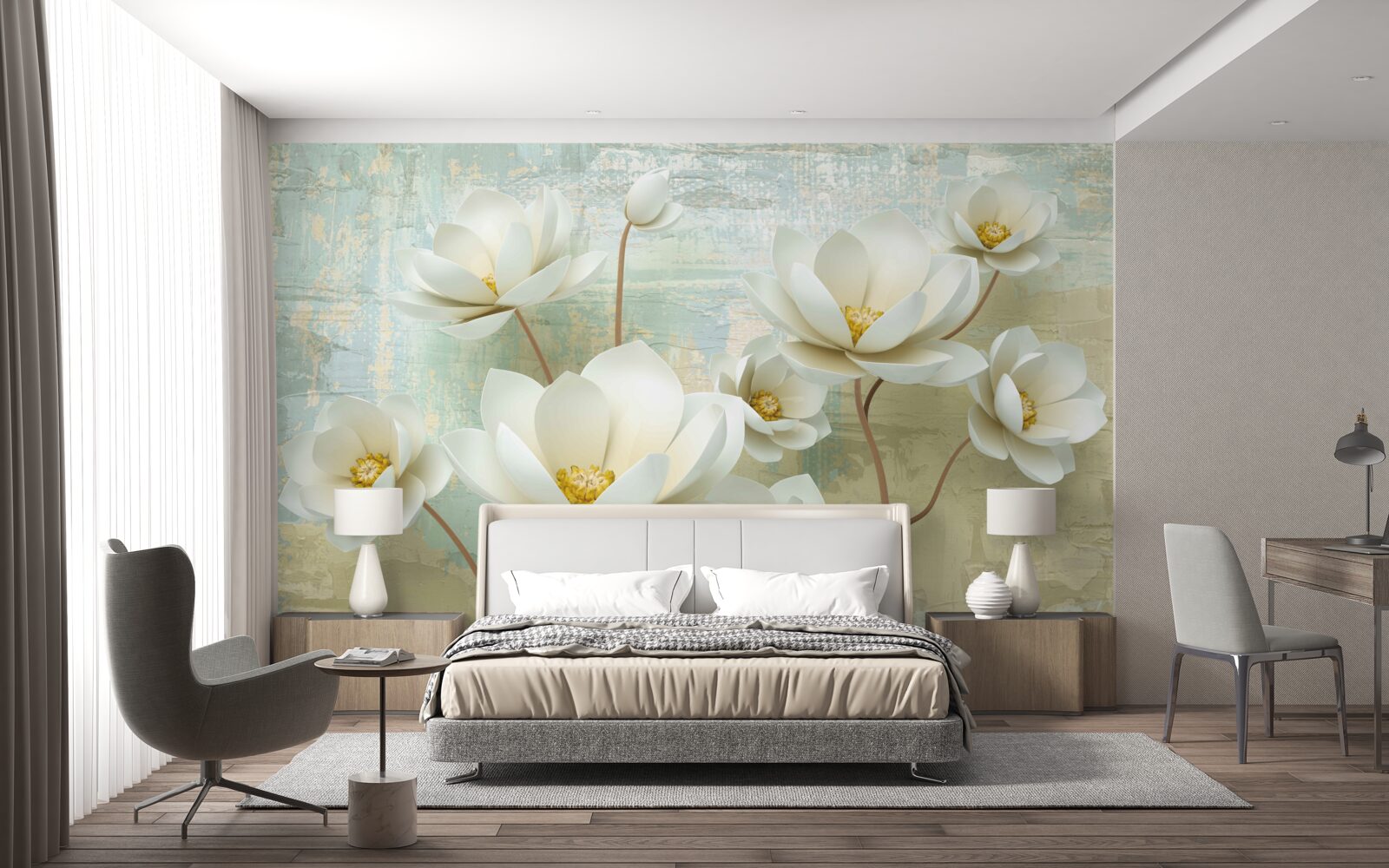 Papier peint les branches de magnolia fleurissent en blanc