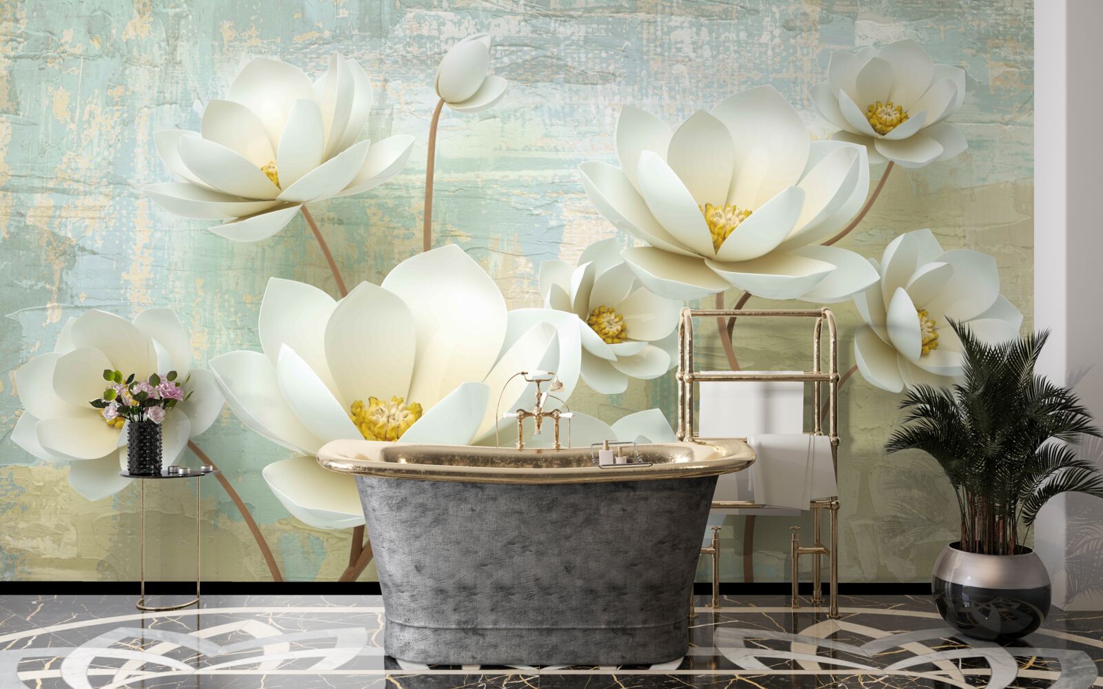 Papier peint les branches de magnolia fleurissent en blanc