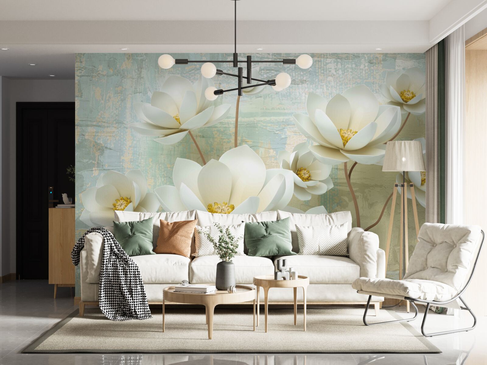 Papier peint les branches de magnolia fleurissent en blanc