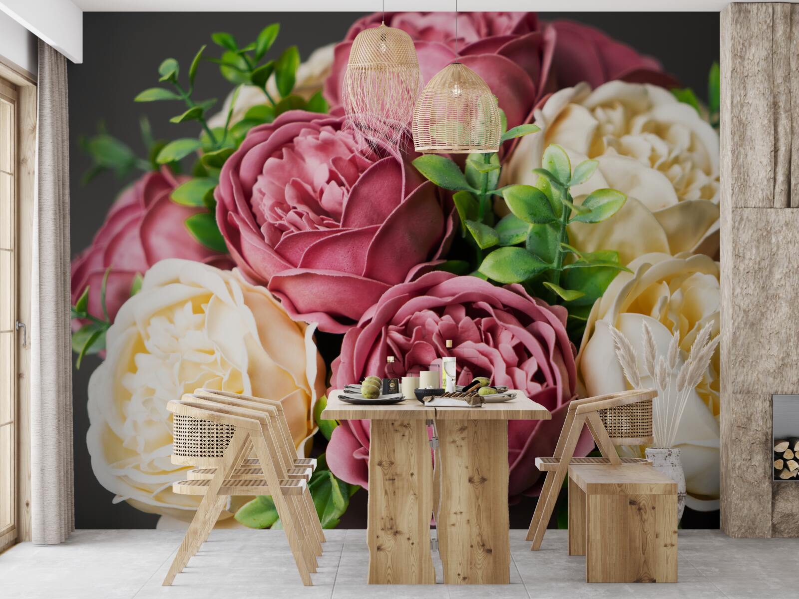 Papier peint bouquet de pivoines et de roses