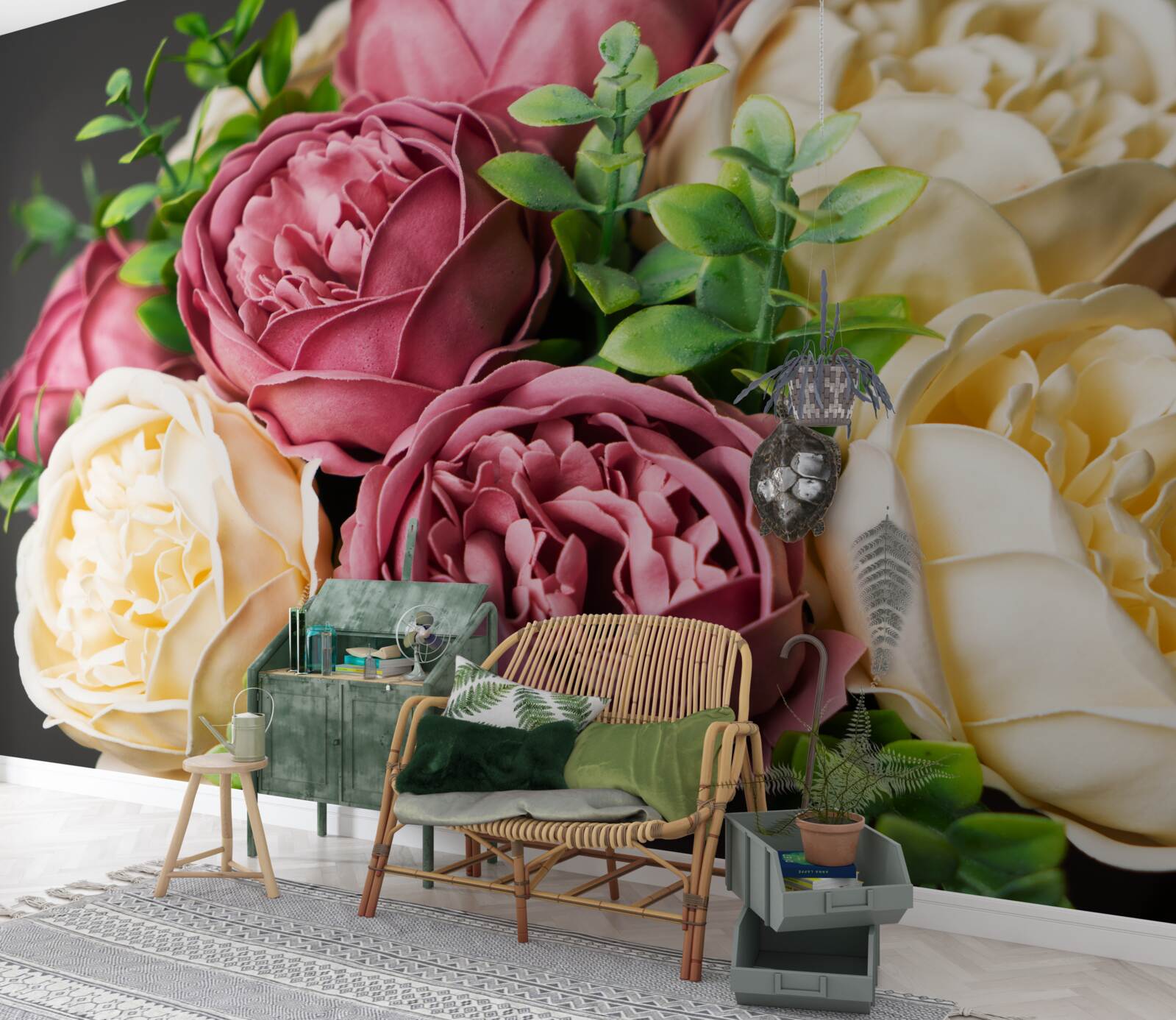 Papier peint bouquet de pivoines et de roses