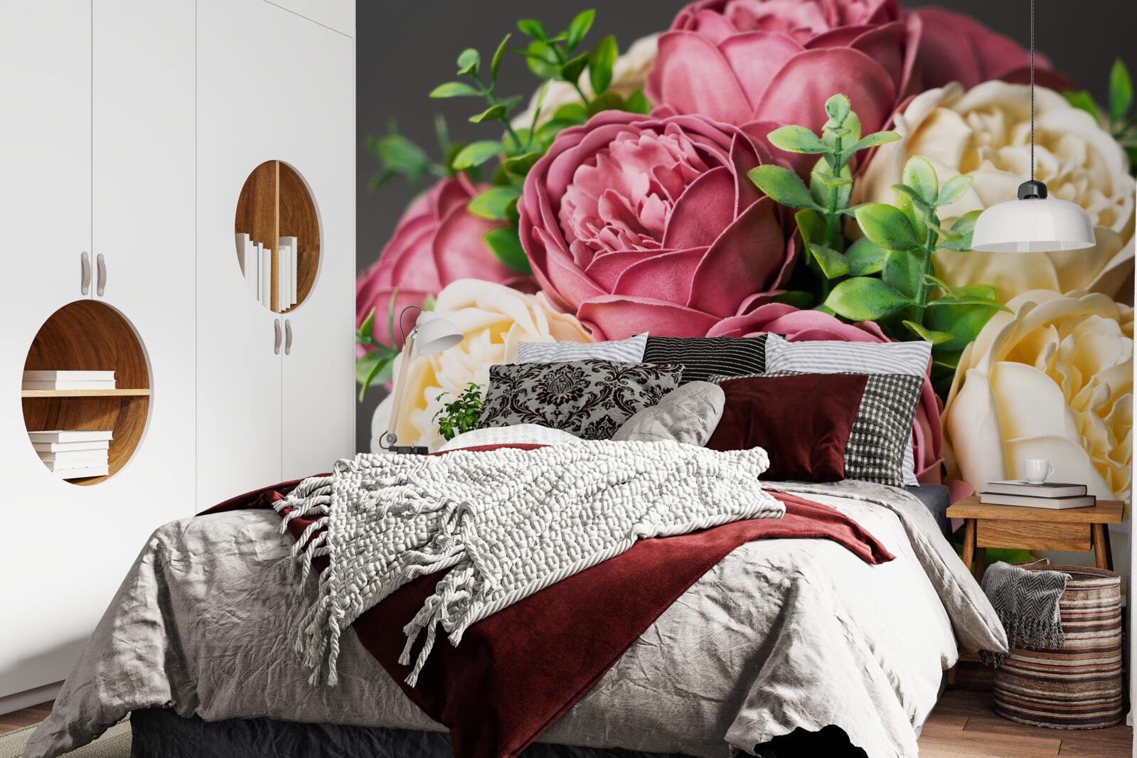 Papier peint bouquet de pivoines et de roses