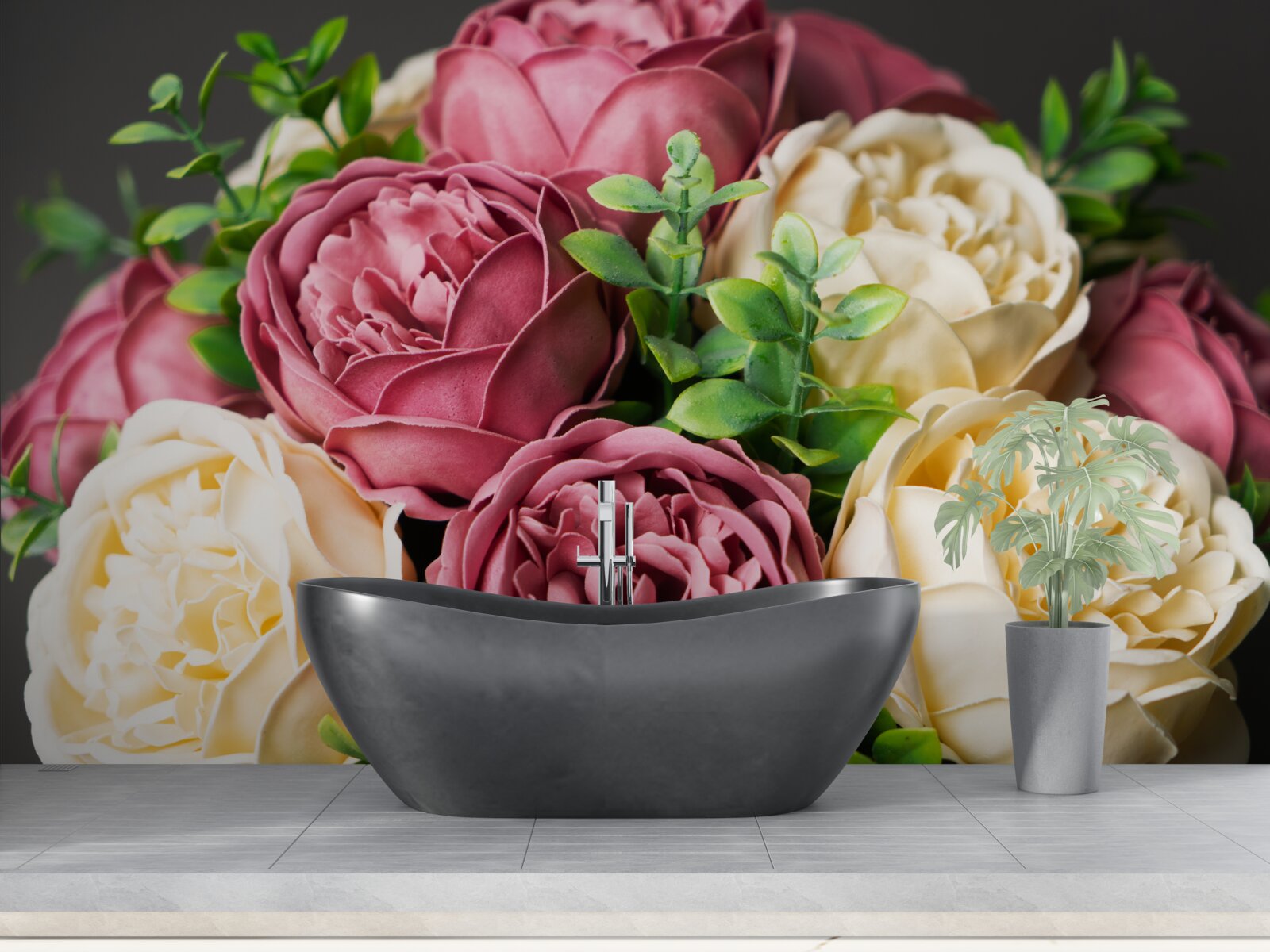 Papier peint bouquet de pivoines et de roses