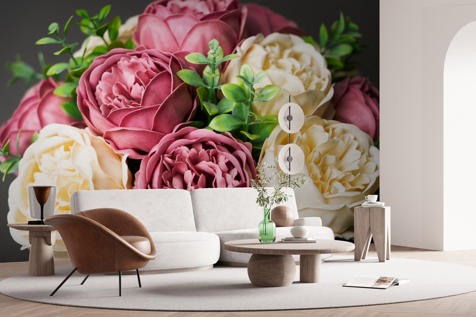 Papier peint bouquet de pivoines et de roses