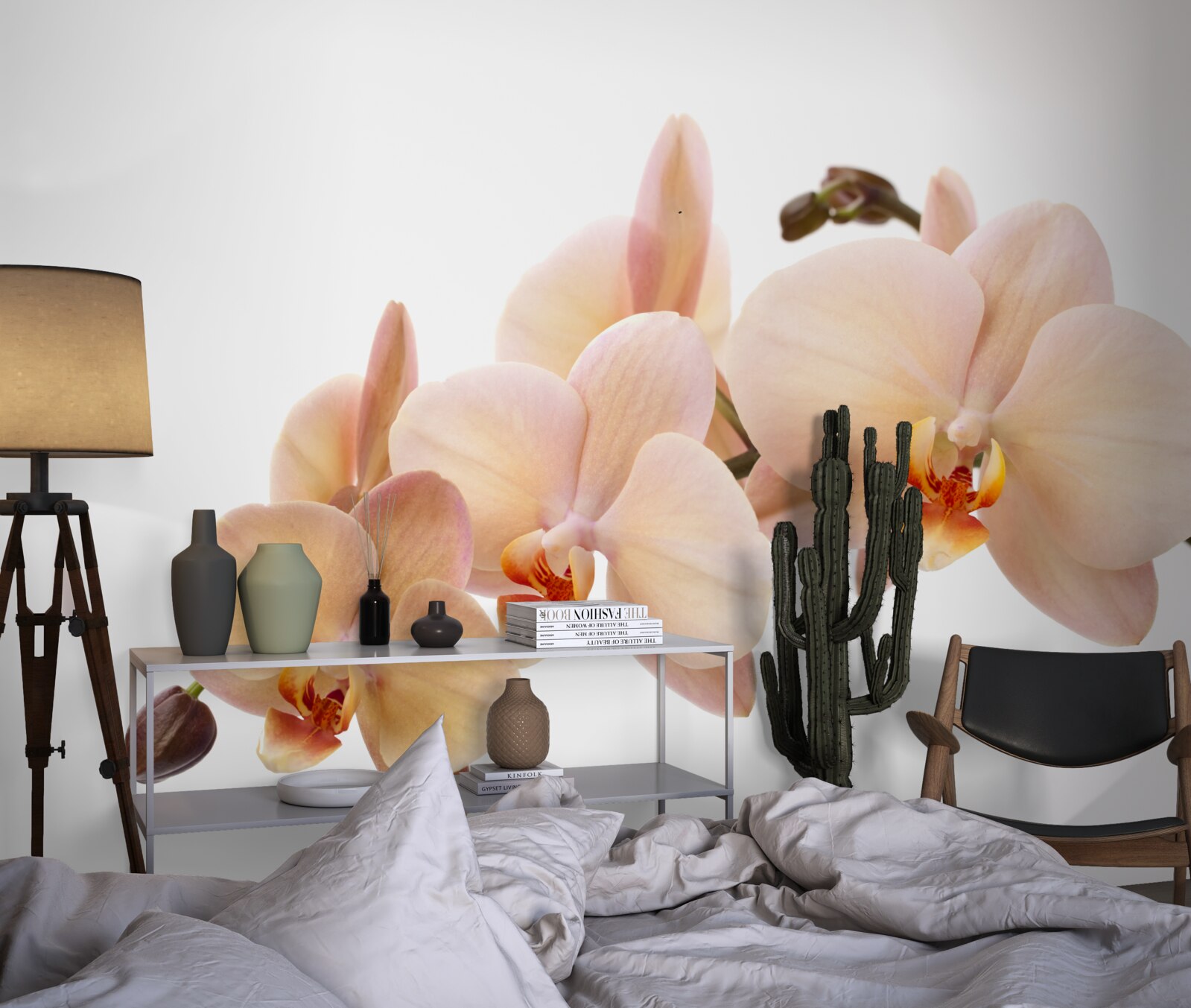 Papier peint branche isolée d'une orchidée pêche