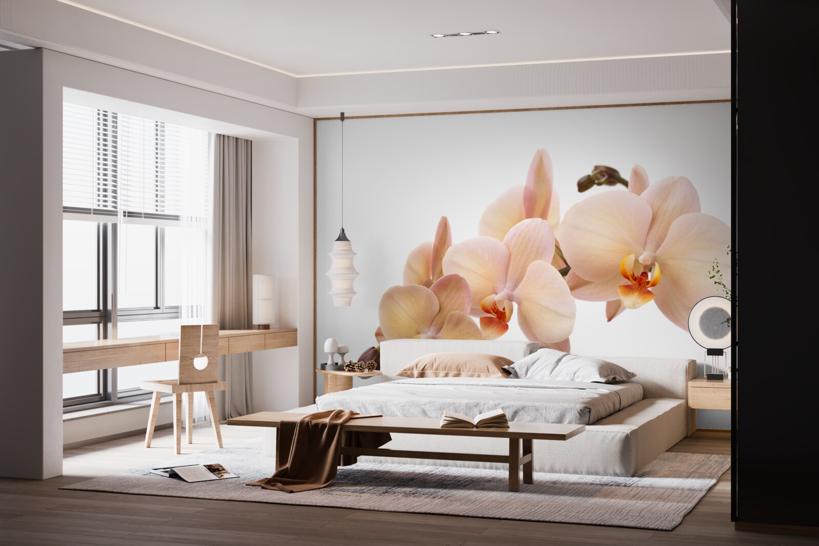 Papier peint branche isolée d'une orchidée pêche