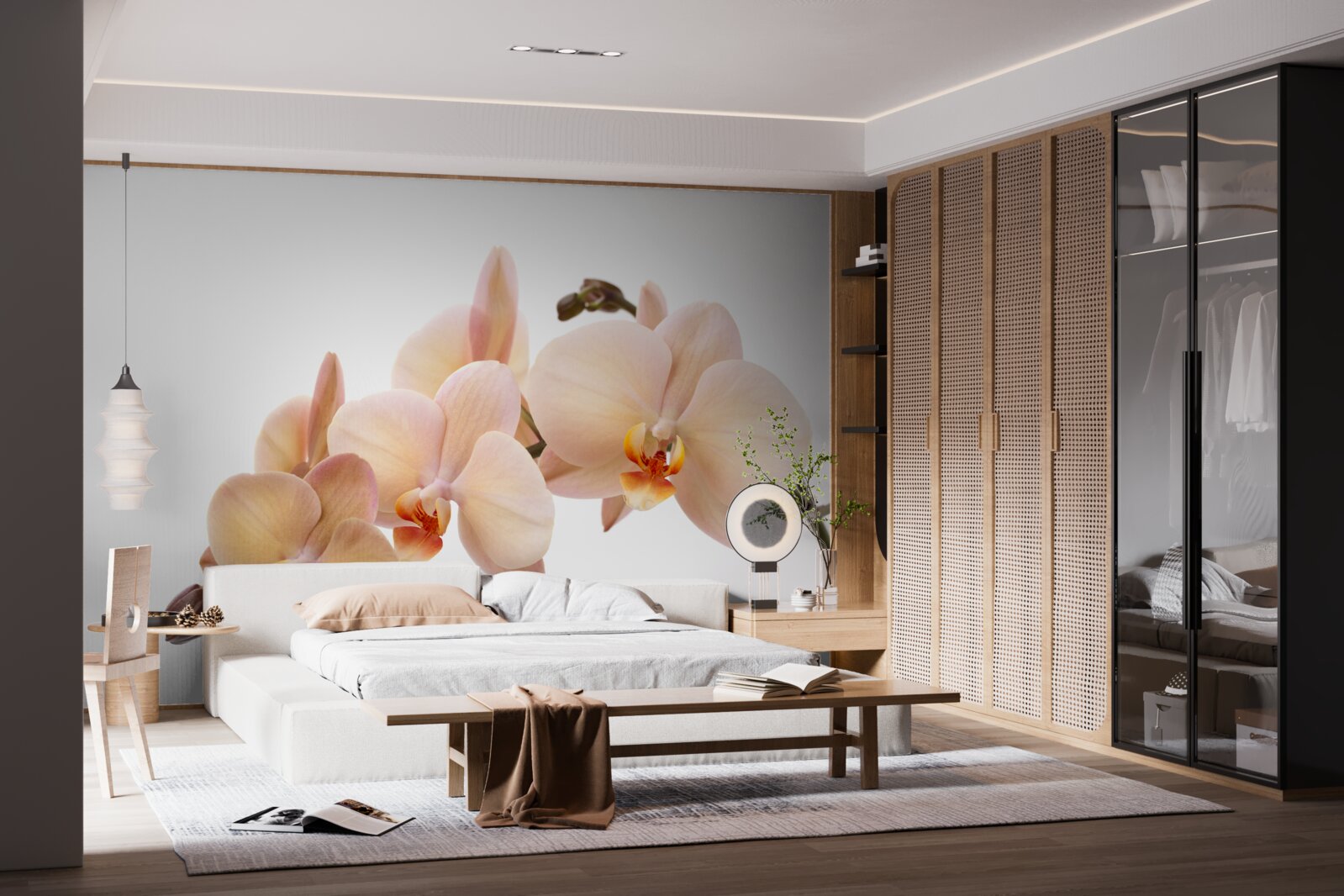 Papier peint branche isolée d'une orchidée pêche