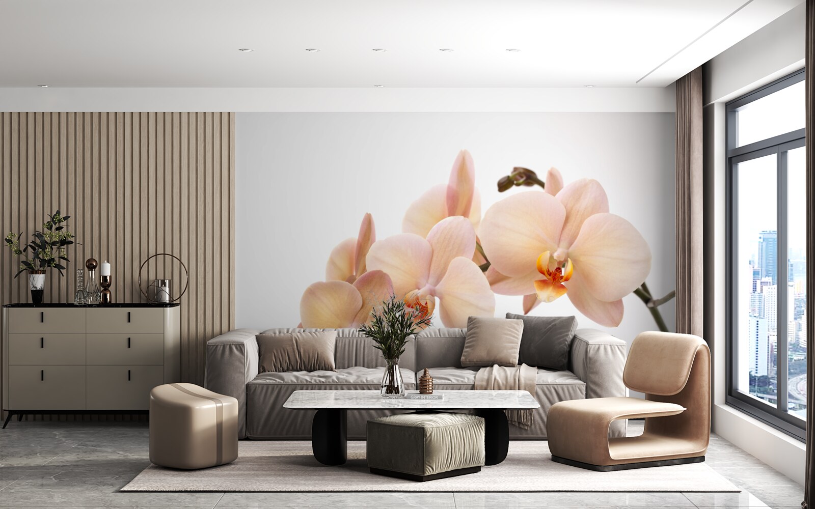 Papier peint branche isolée d'une orchidée pêche