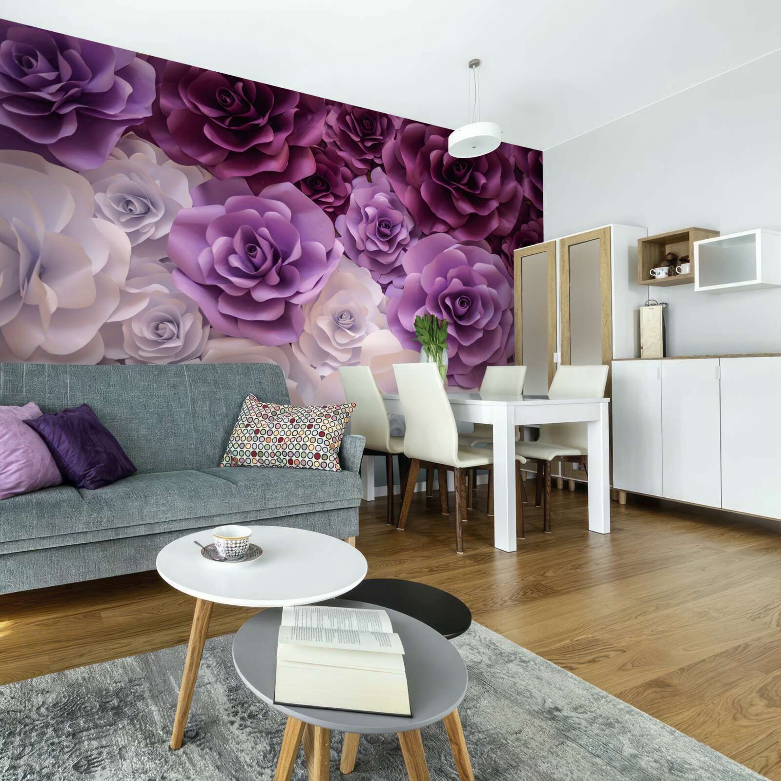 Papier peint composition en fleurs de soie