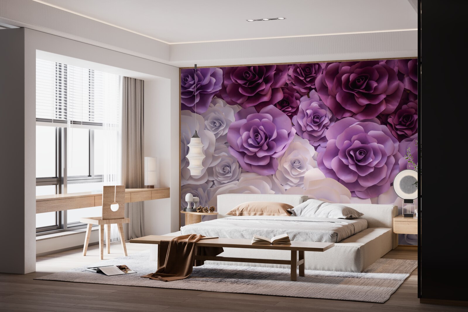 Papier peint composition en fleurs de soie