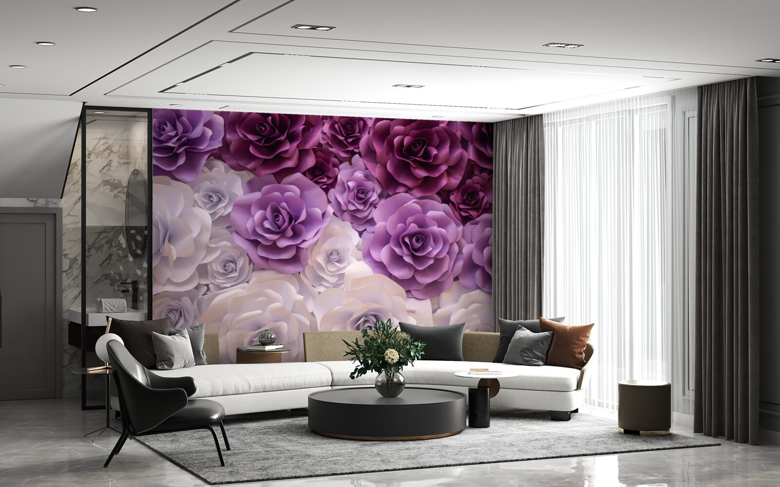 Papier peint composition en fleurs de soie