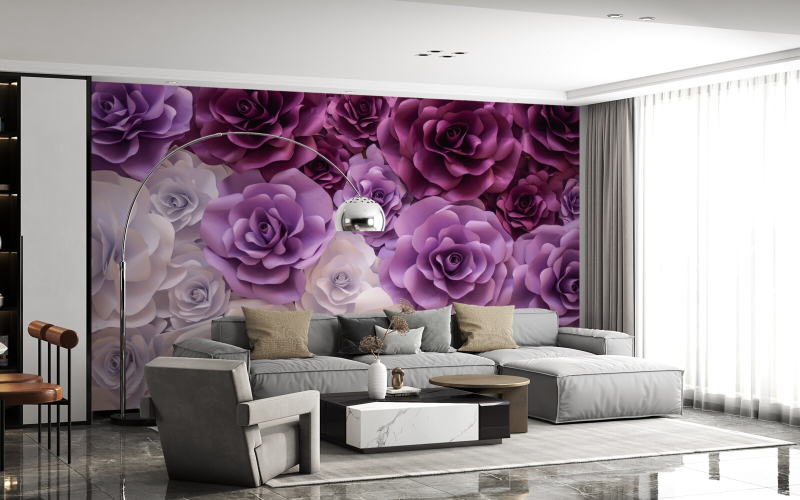 Papier peint composition en fleurs de soie