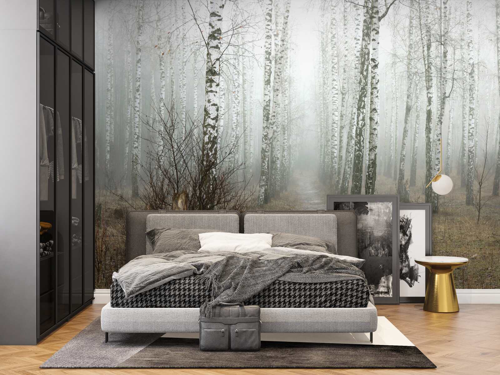 Papier peint Un sentier à travers une forêt brumeuse pleine de bouleaux