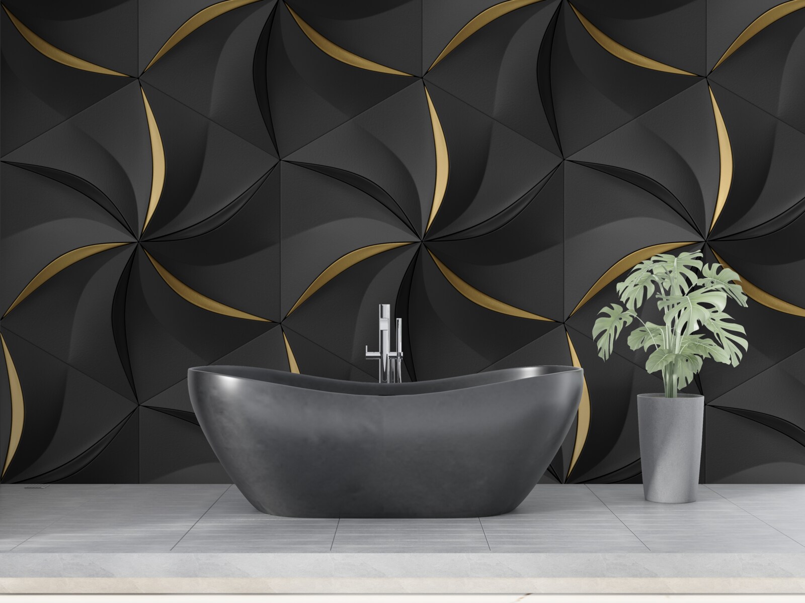 Papier peint spirales dorées sur fond noir