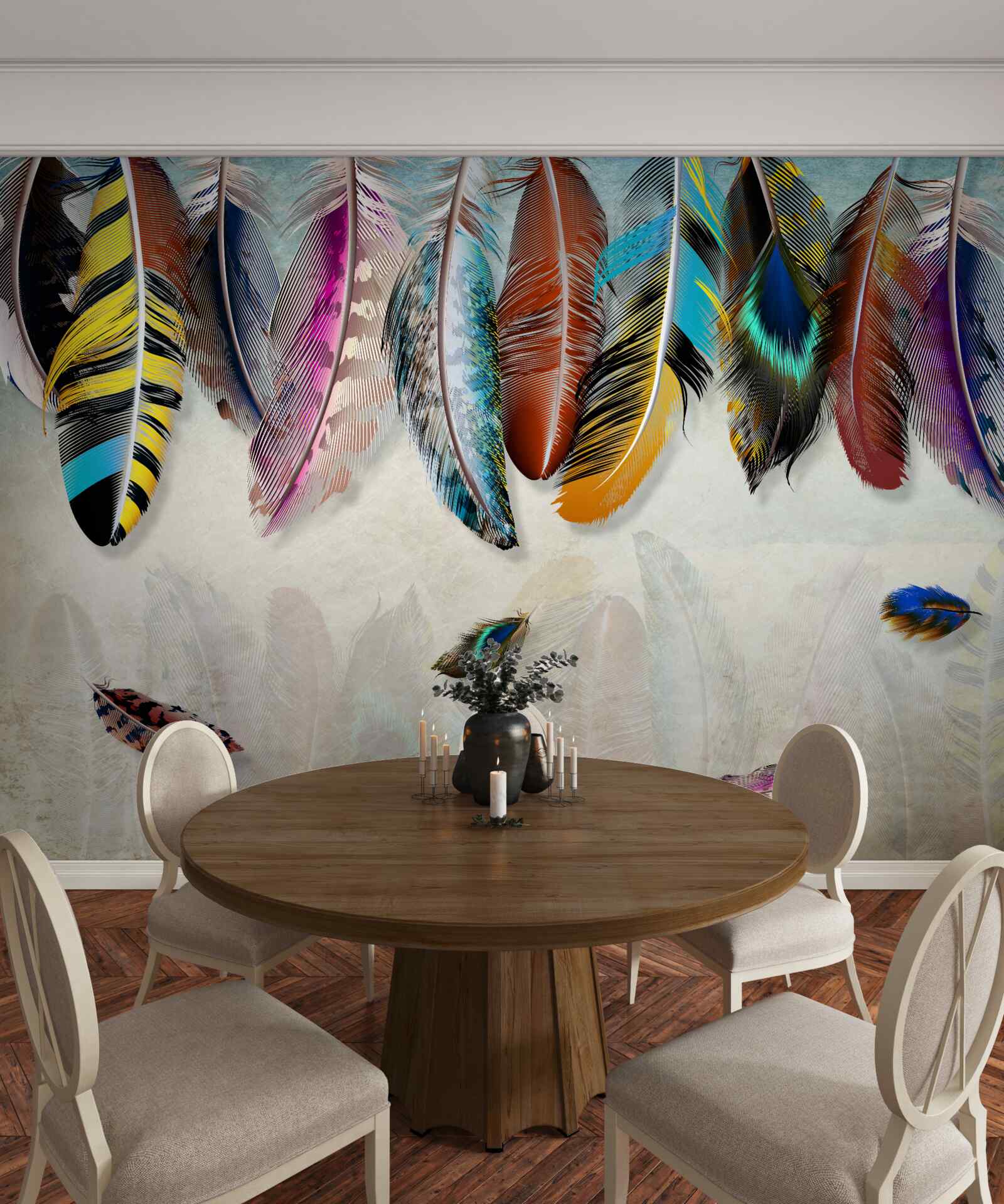 Papier peint élégant, design, plumage brillant