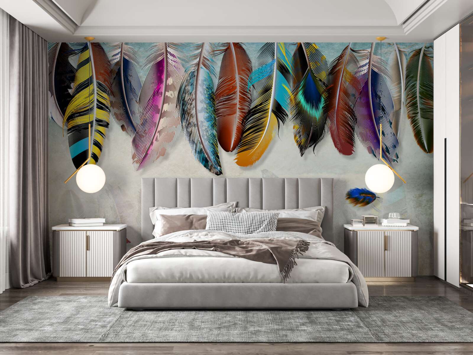 Papier peint élégant, design, plumage brillant