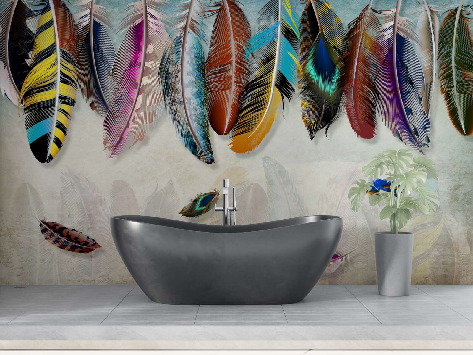 Papier peint élégant, design, plumage brillant