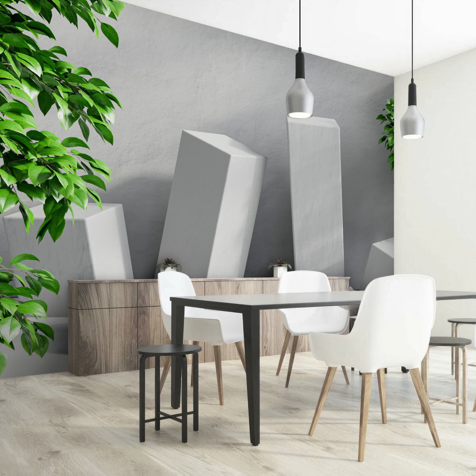 Papier peint formes rectangulaires blanches