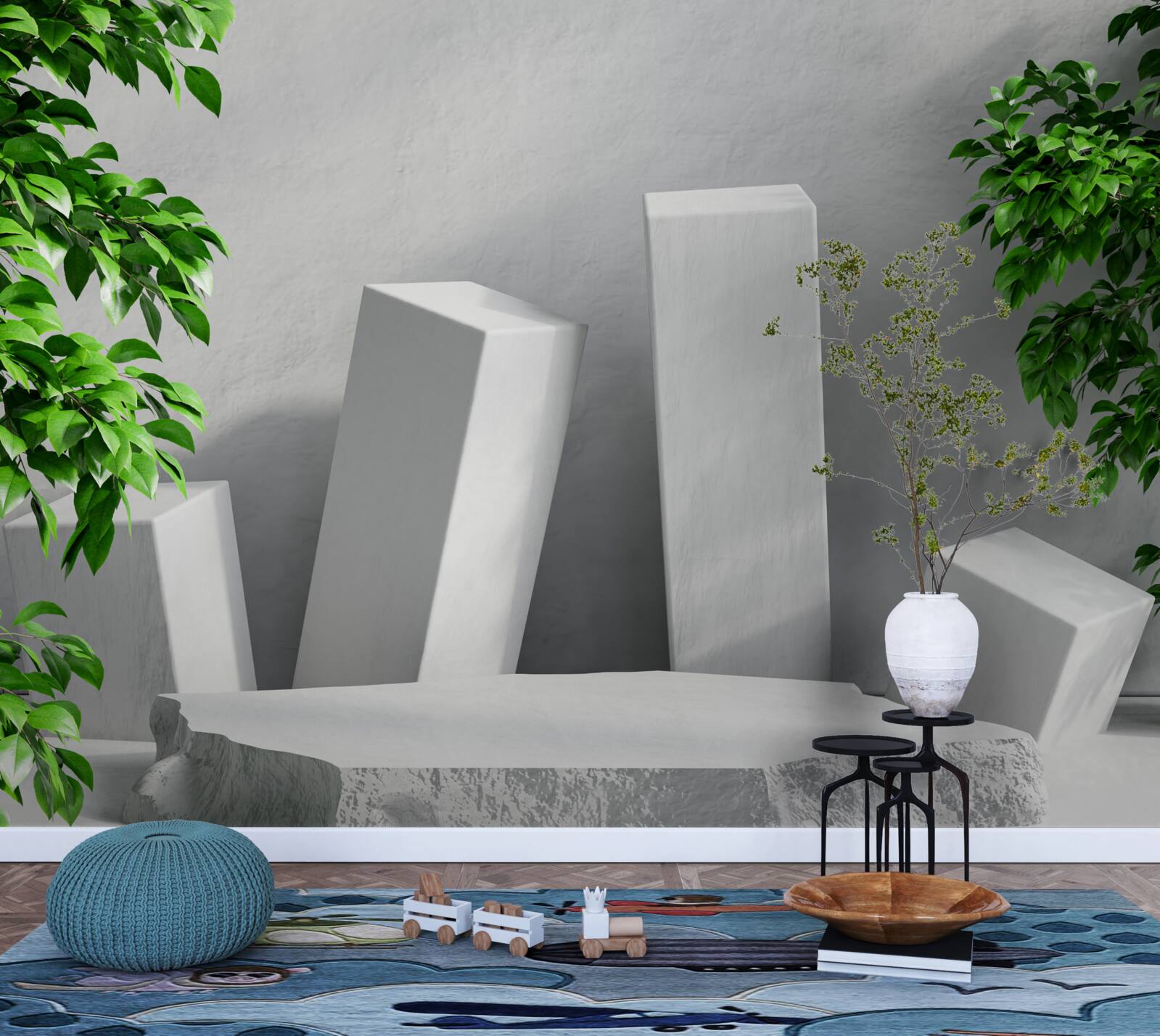 Papier peint formes rectangulaires blanches