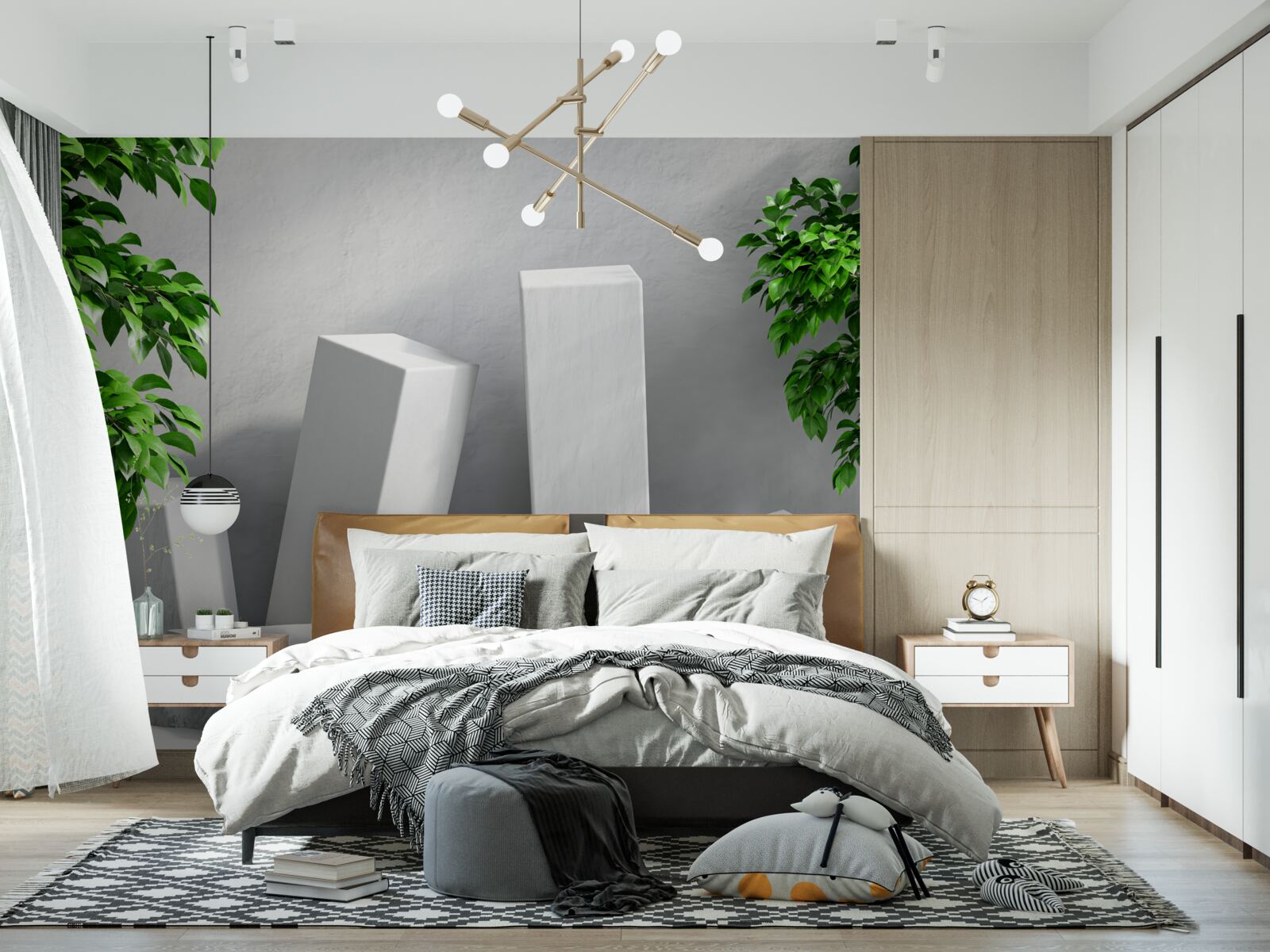 Papier peint formes rectangulaires blanches