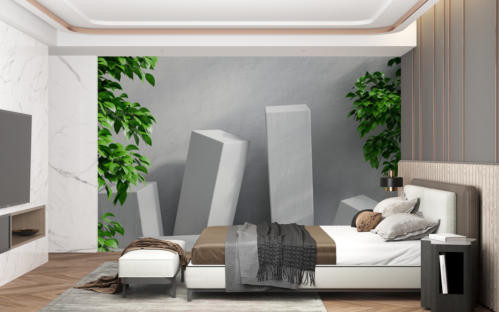 Papier peint formes rectangulaires blanches