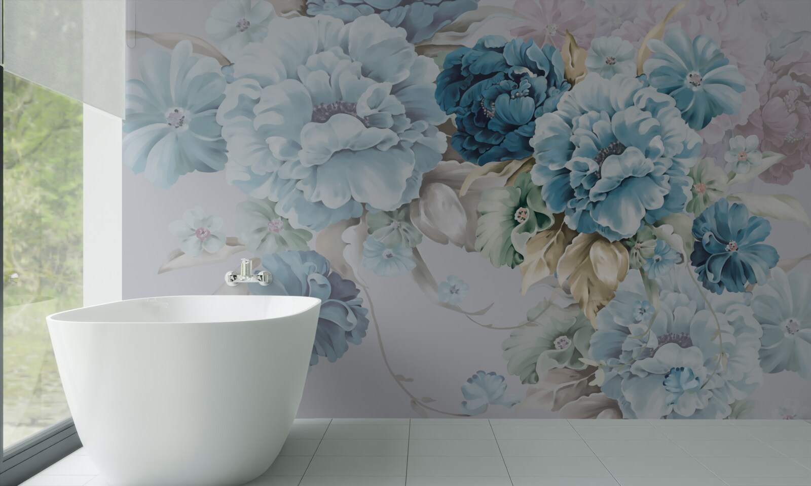 Papier peint la composition contient des fleurs lilas et bleues