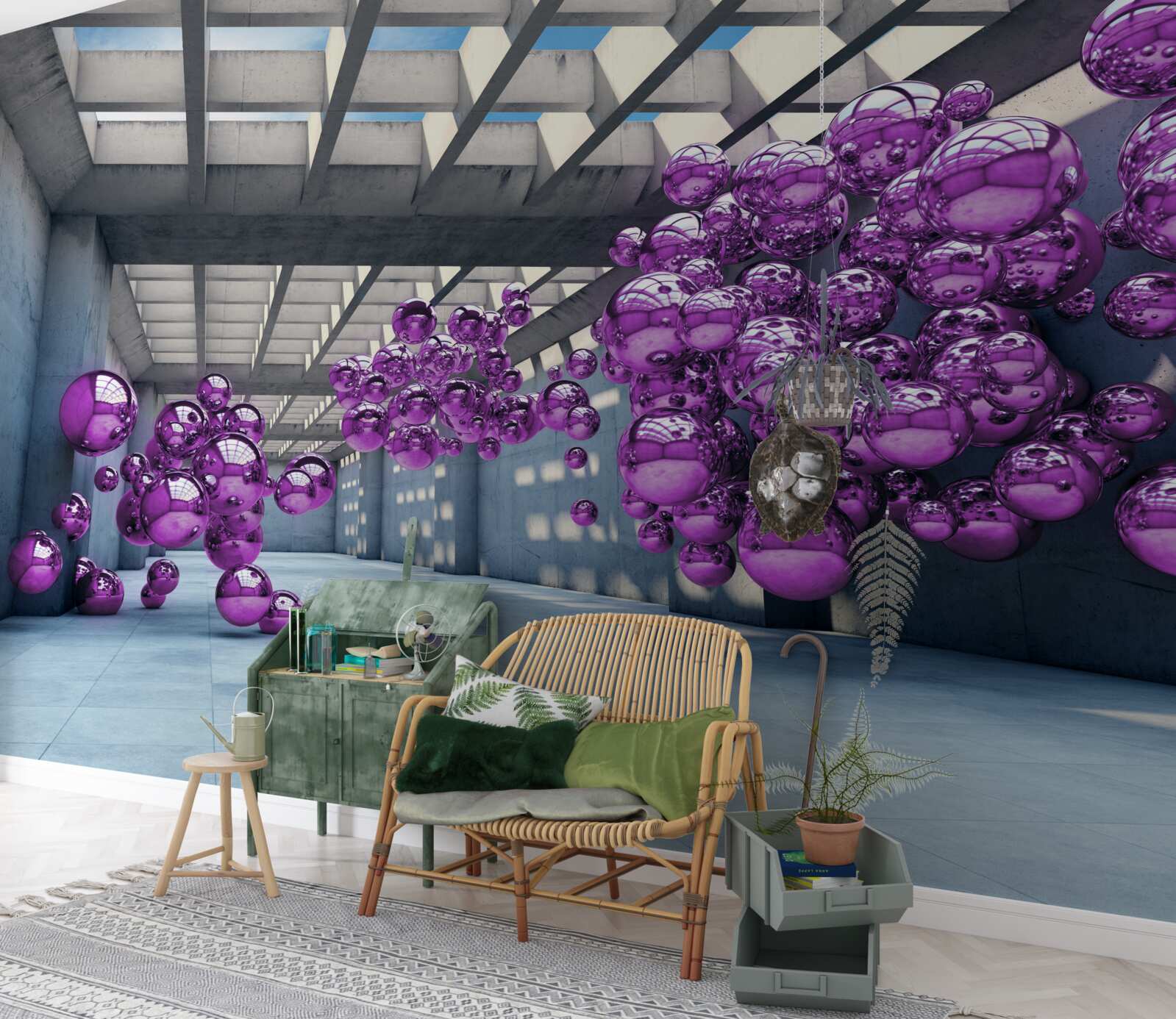 Papier peint des boules de lilas flottent dans la pièce