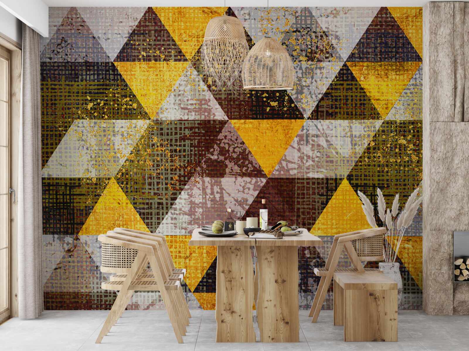 Papier peint structure en losange multicolore