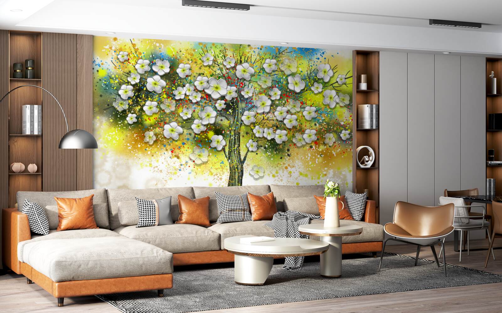 Papier peint arbre vert, fleuri et succulent