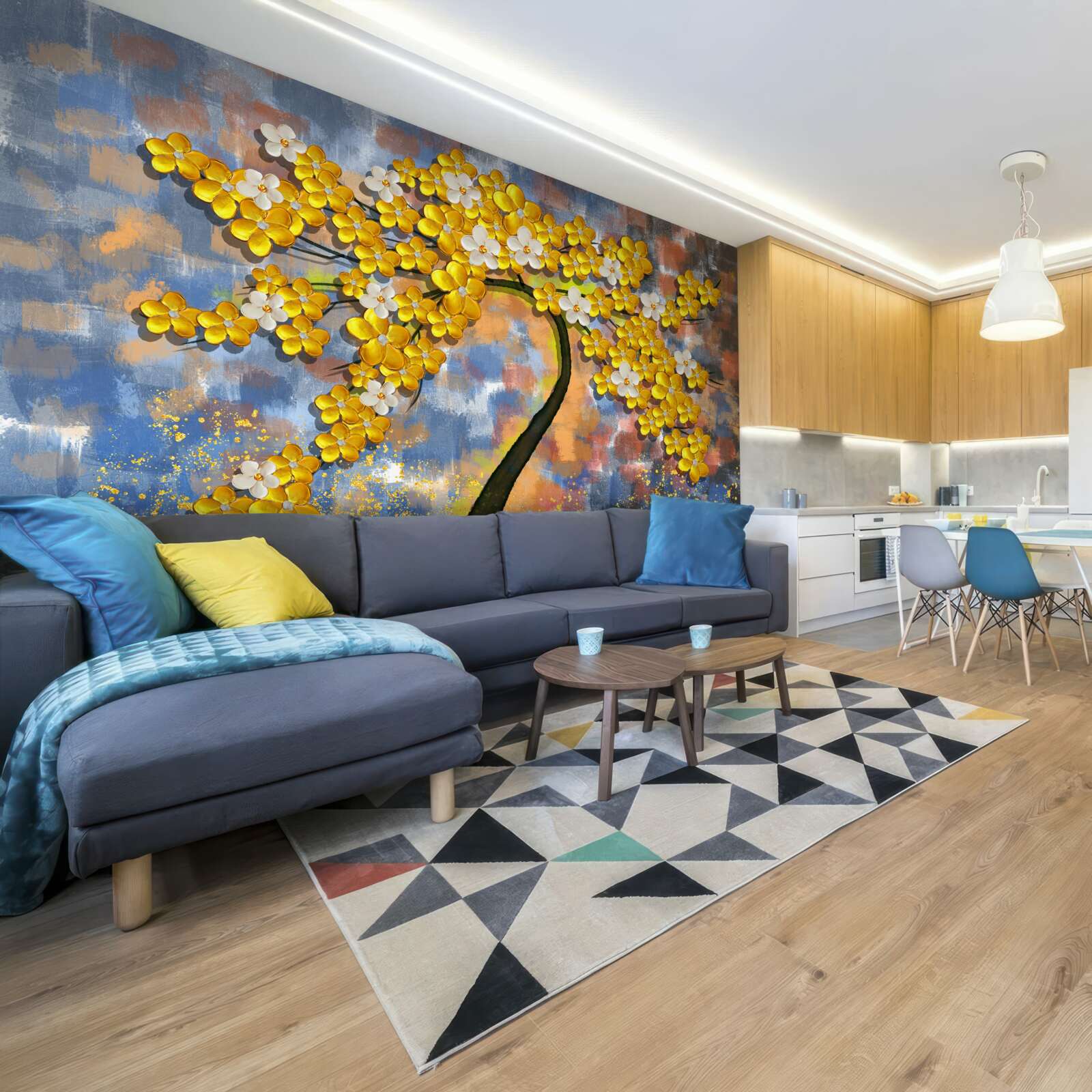 Papier peint les nuances de jaune de l'automne sur les branches des arbres