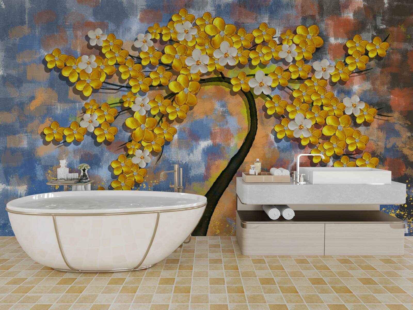 Papier peint les nuances de jaune de l'automne sur les branches des arbres