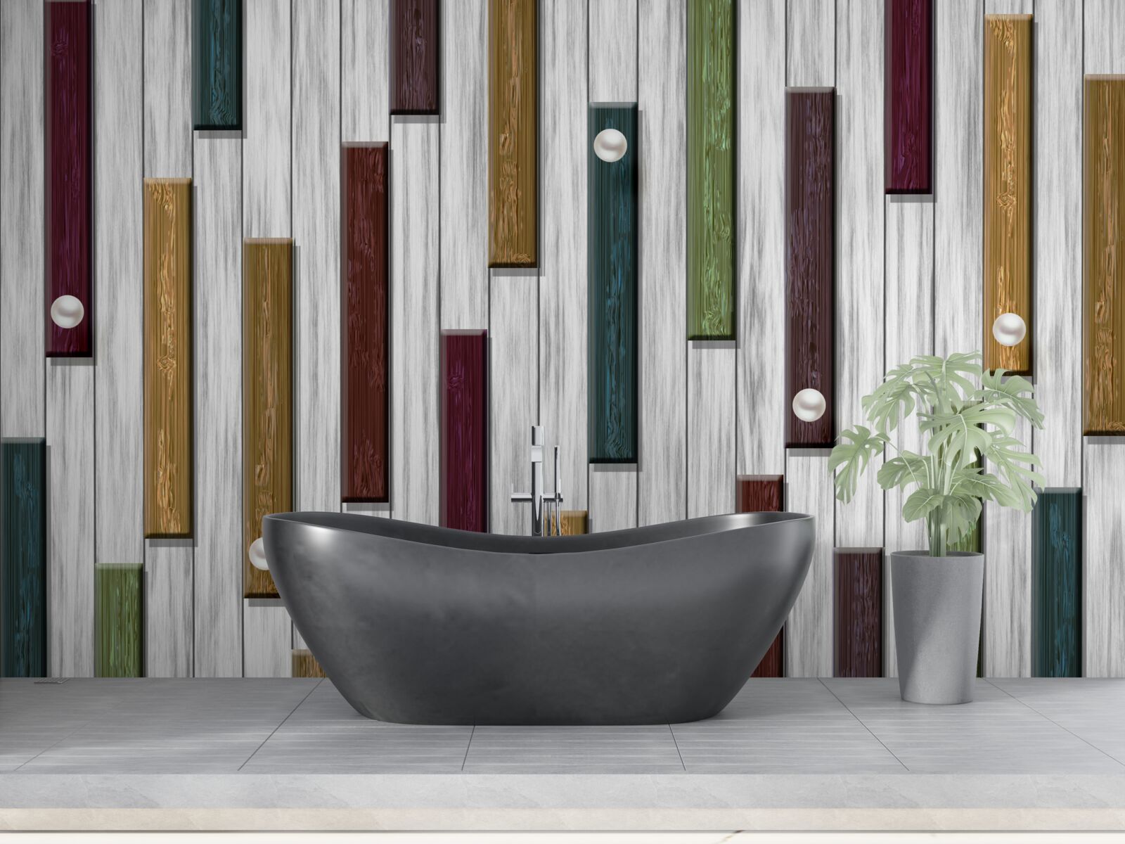 Papier peint rayures multicolores sur fond gris