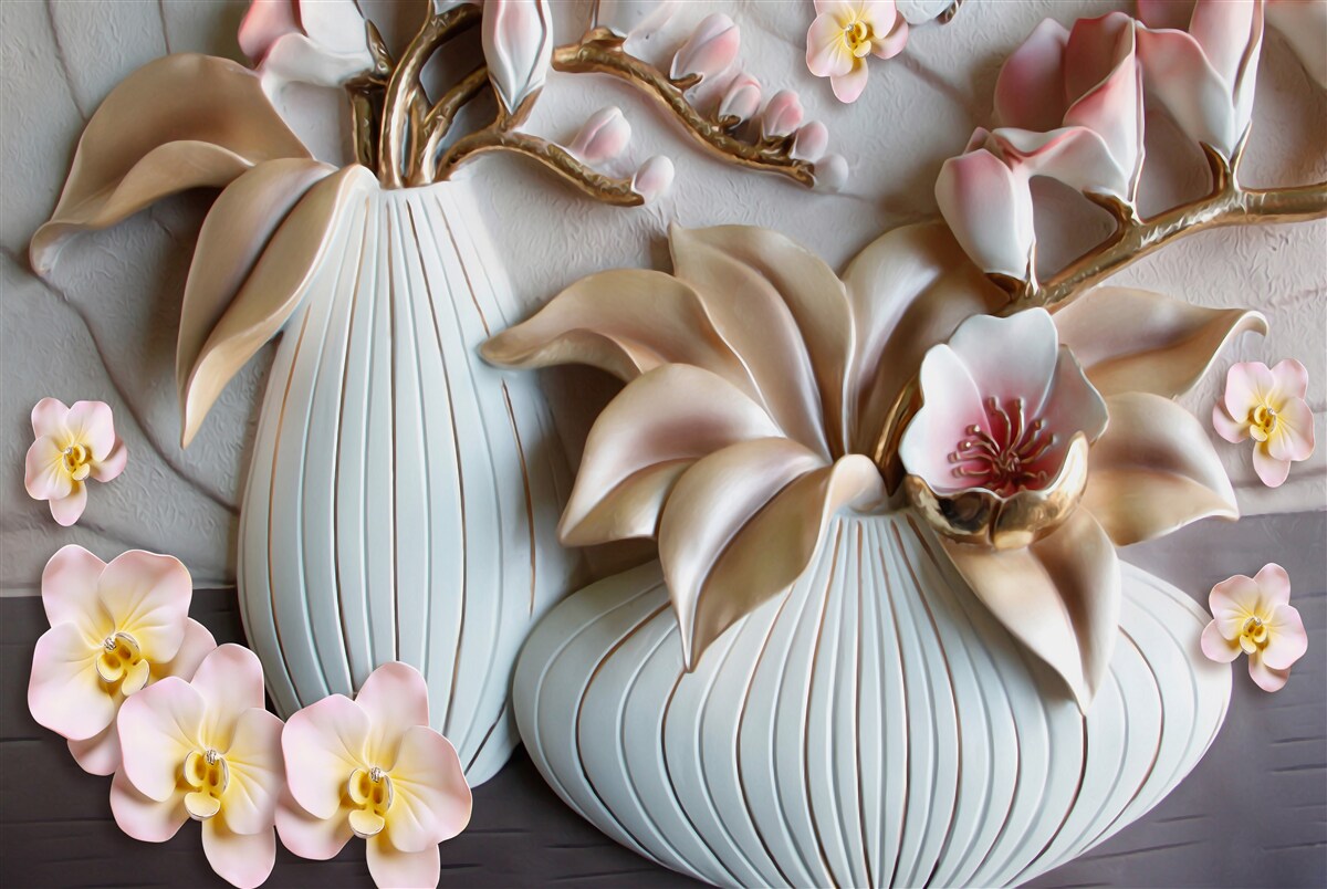 Papier peint divers vases à orchidées blancs