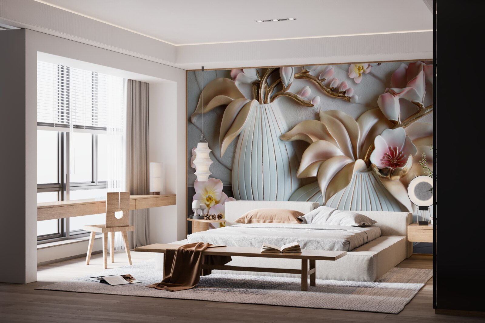 Papier peint divers vases à orchidées blancs