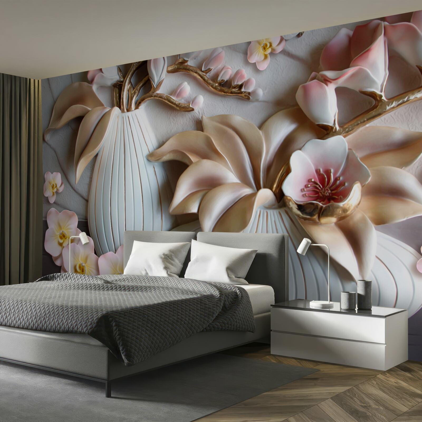 Papier peint divers vases à orchidées blancs