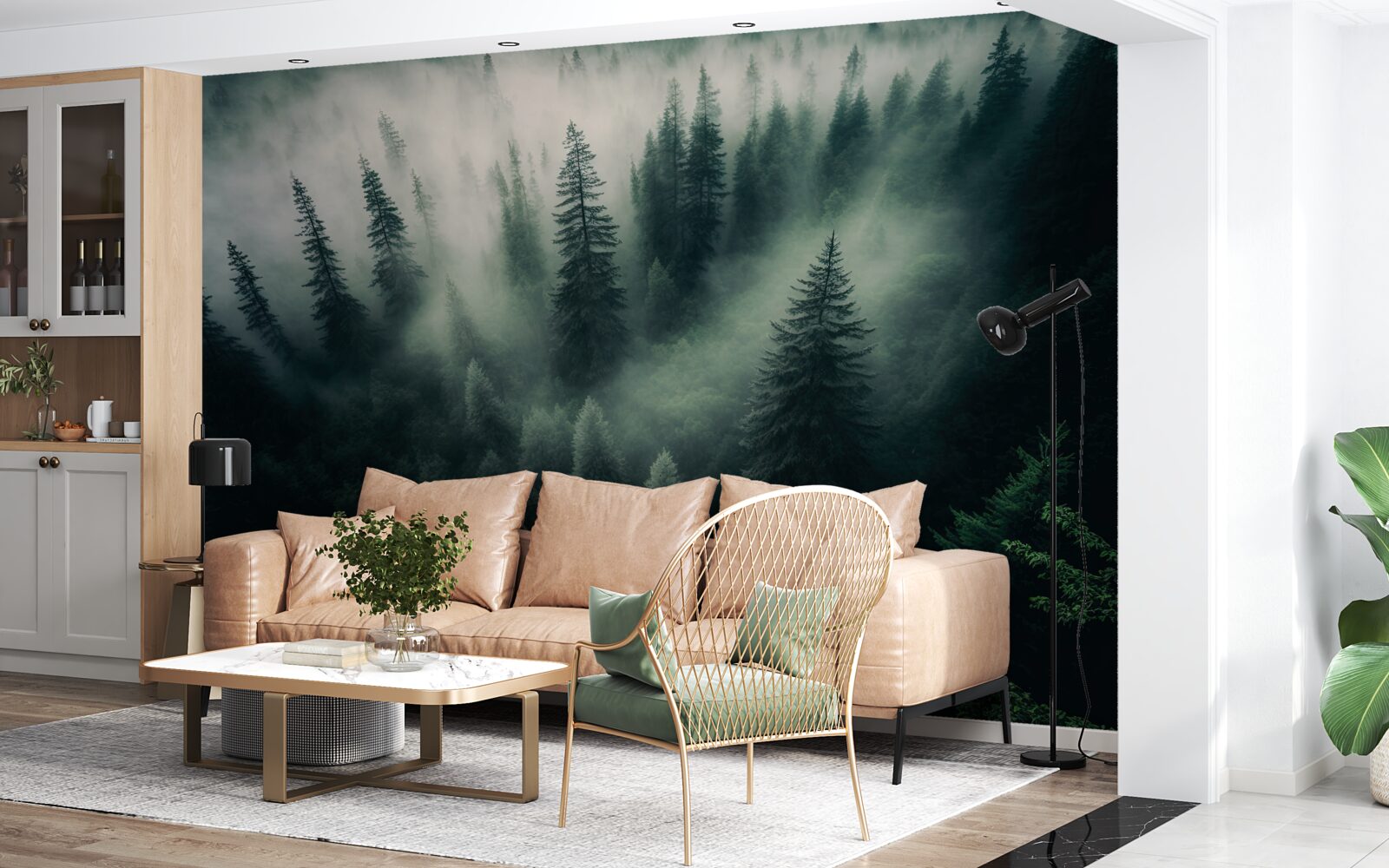 Papier peint brouillard dans un coin de pin lugubre